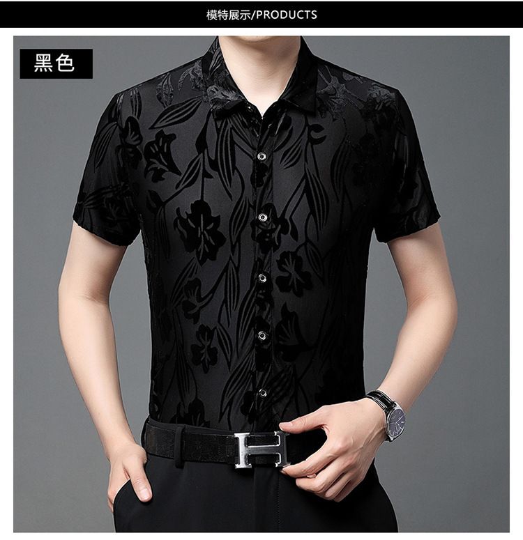 Summer men's bright dragon shirt casual short-sleeved blouse dark shirt wear no-iron Shirts