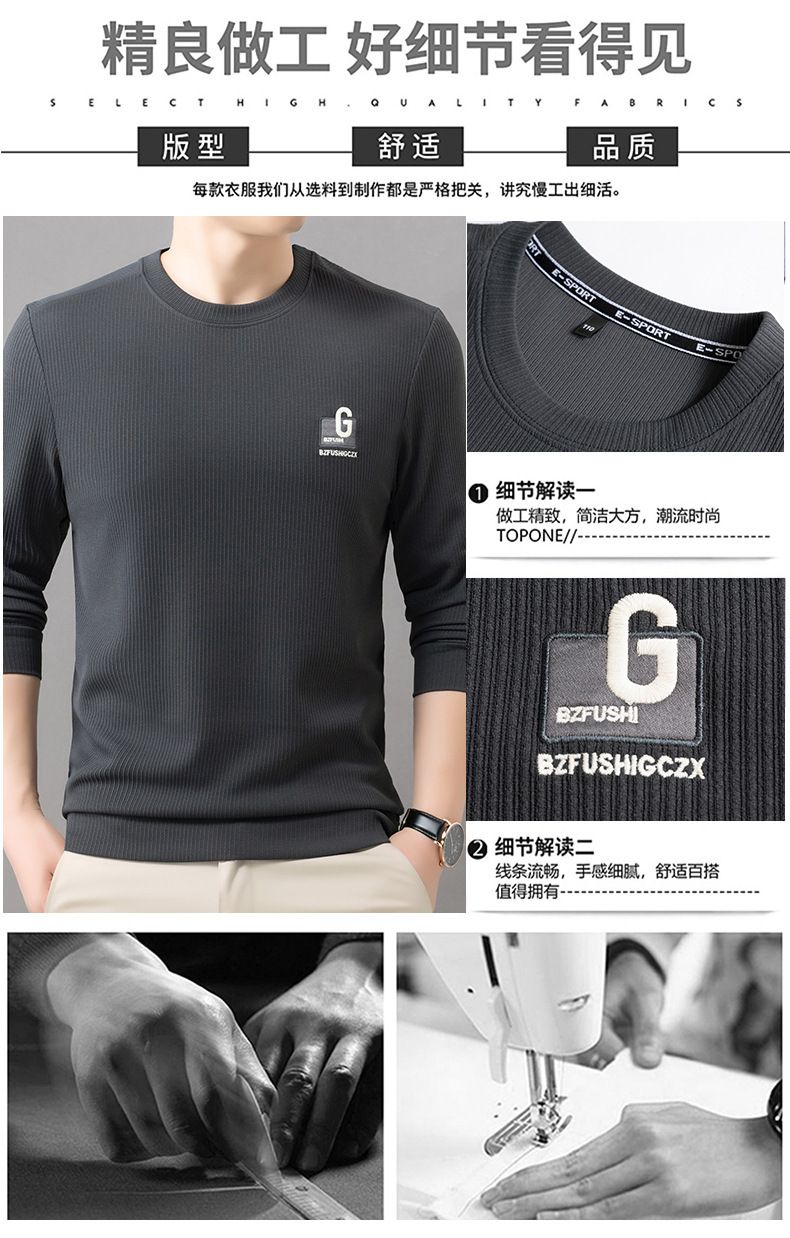 Autumn Winter Men's Warm Plush Knitted Pullover Sweater round Neck Loose Embroidered Thickened Breathable Crew Neck T-Shirts