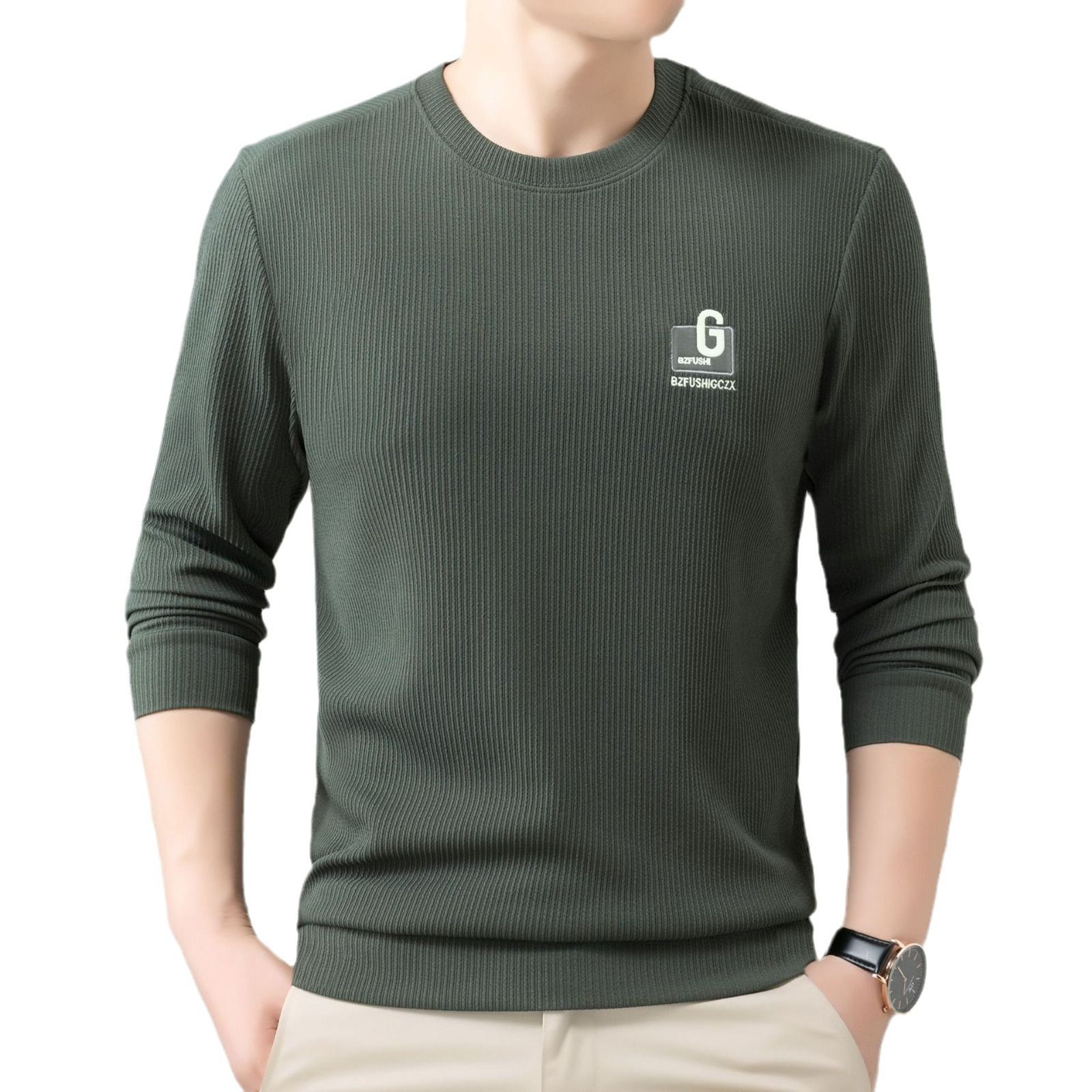 Autumn Winter Men's Warm Plush Knitted Pullover Sweater round Neck Loose Embroidered Thickened Breathable Crew Neck T-Shirts