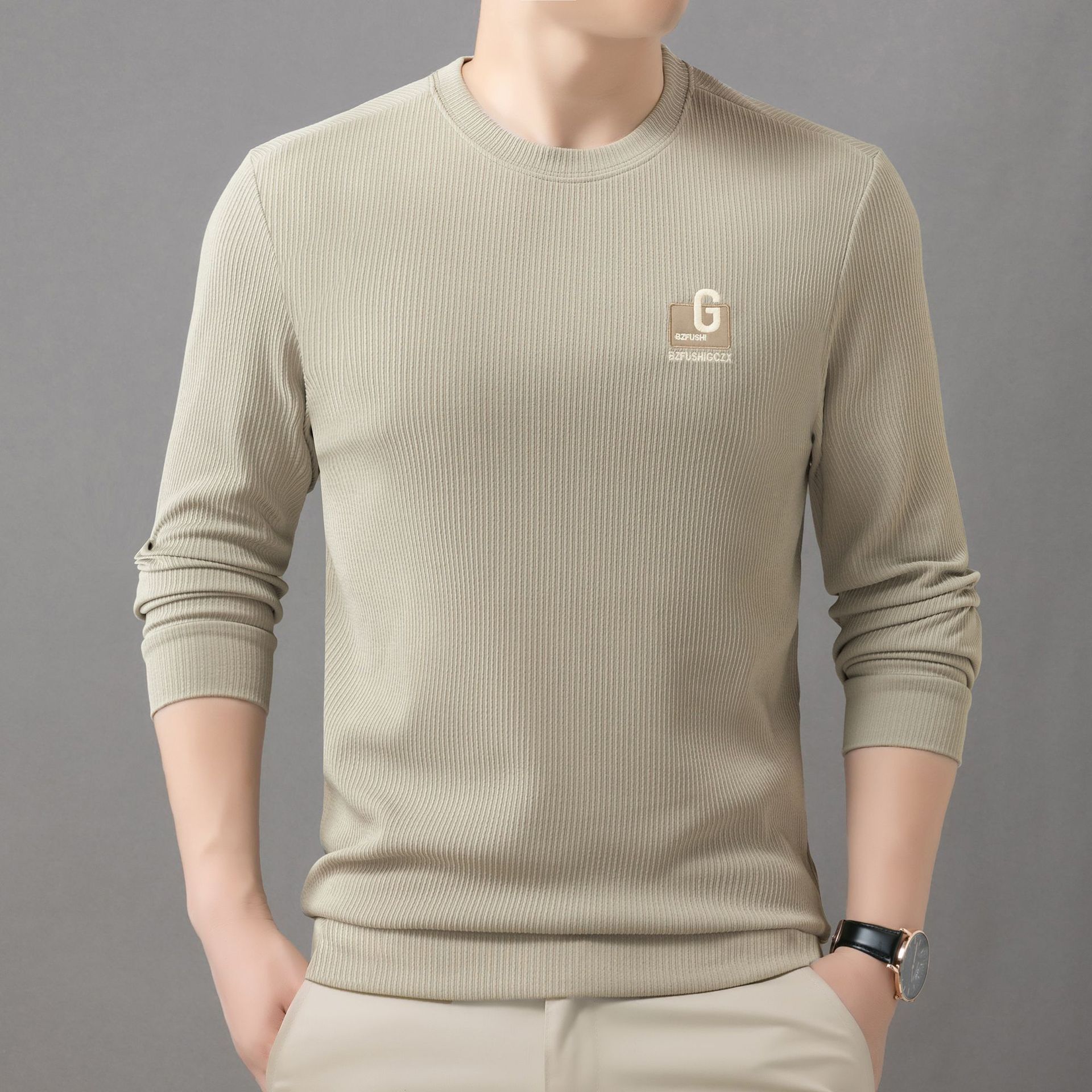 Autumn Winter Men's Warm Plush Knitted Pullover Sweater round Neck Loose Embroidered Thickened Breathable Crew Neck T-Shirts