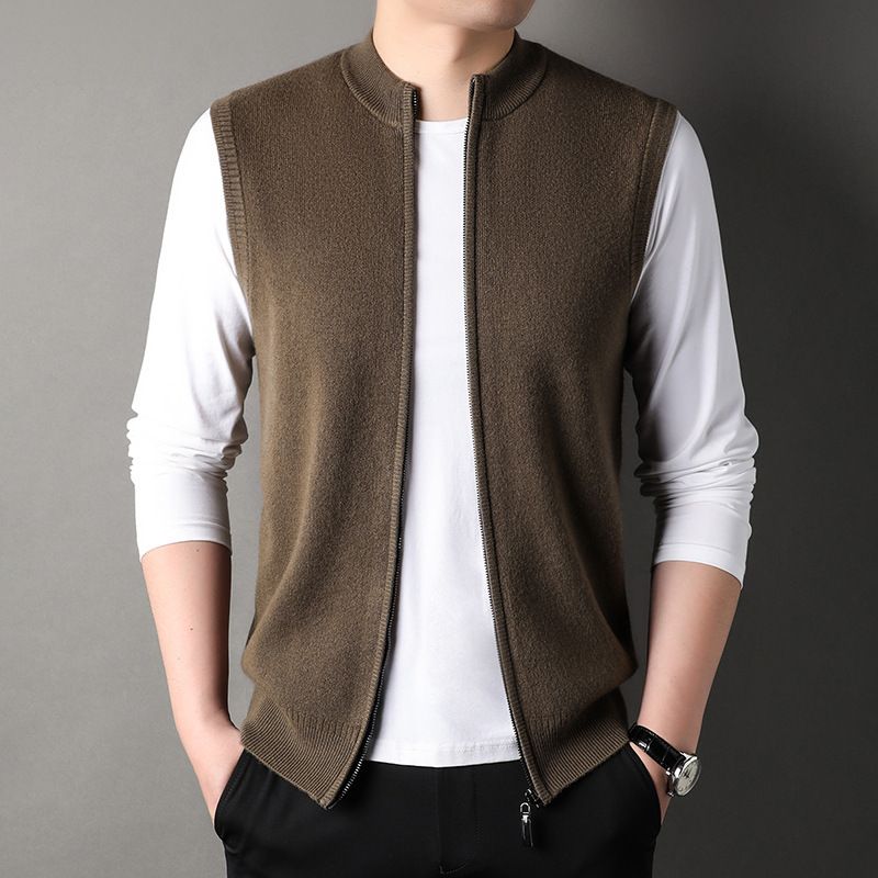 Waistcoat Men's Vests Polar Fleece Custom Oem Service Newest Design Zipper Winter 100% Polyester Unisex Crew Neck Knitted Formal  Waistcoat