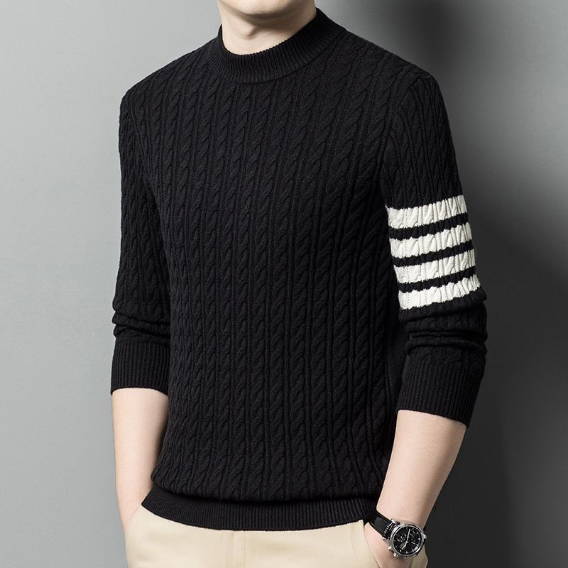 Spring autumn winter new arrival round neck sleeve with stripe casual style man sweater Men Sweaters & Cardigans