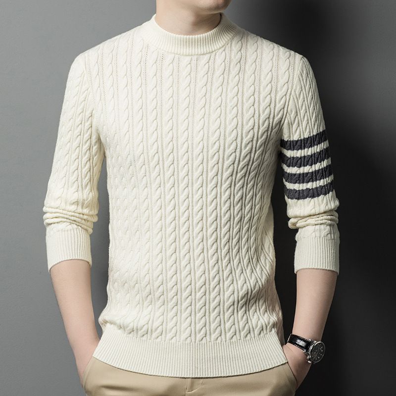 Spring autumn winter new arrival round neck sleeve with stripe casual style man sweater Men Sweaters & Cardigans