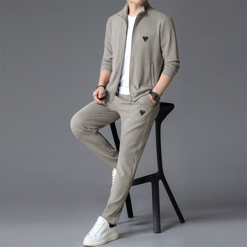 New Ice Silk Sports Set Men's Summer Thin Tracksuit MenCasual Long Pants Short Sleeve T-shirt Quick Drying Clothes Sets  Two-Piece Outfits