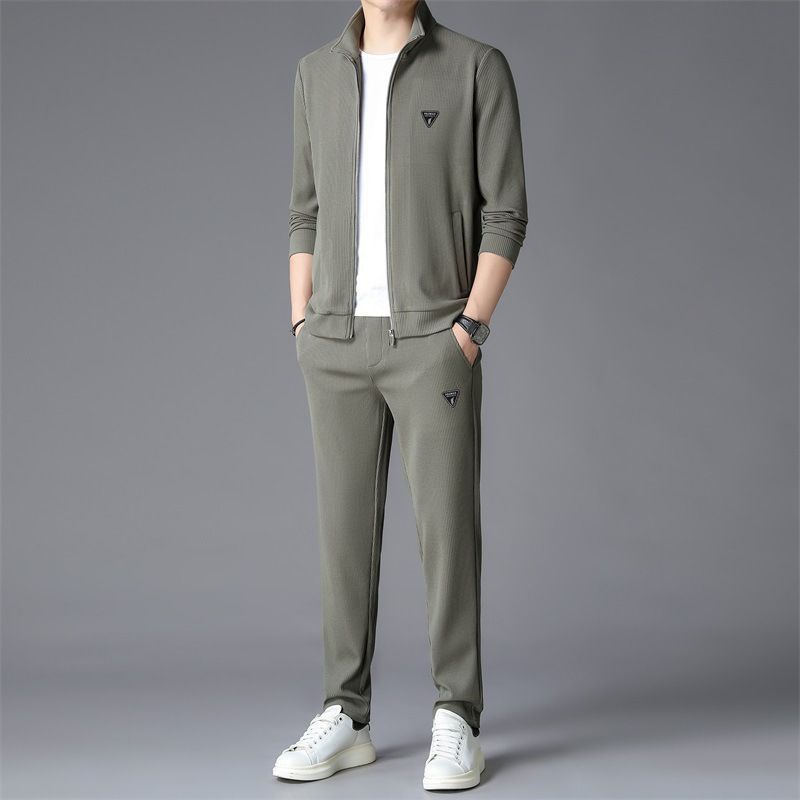New Ice Silk Sports Set Men's Summer Thin Tracksuit MenCasual Long Pants Short Sleeve T-shirt Quick Drying Clothes Sets  Two-Piece Outfits