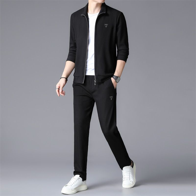 New Ice Silk Sports Set Men's Summer Thin Tracksuit MenCasual Long Pants Short Sleeve T-shirt Quick Drying Clothes Sets  Two-Piece Outfits