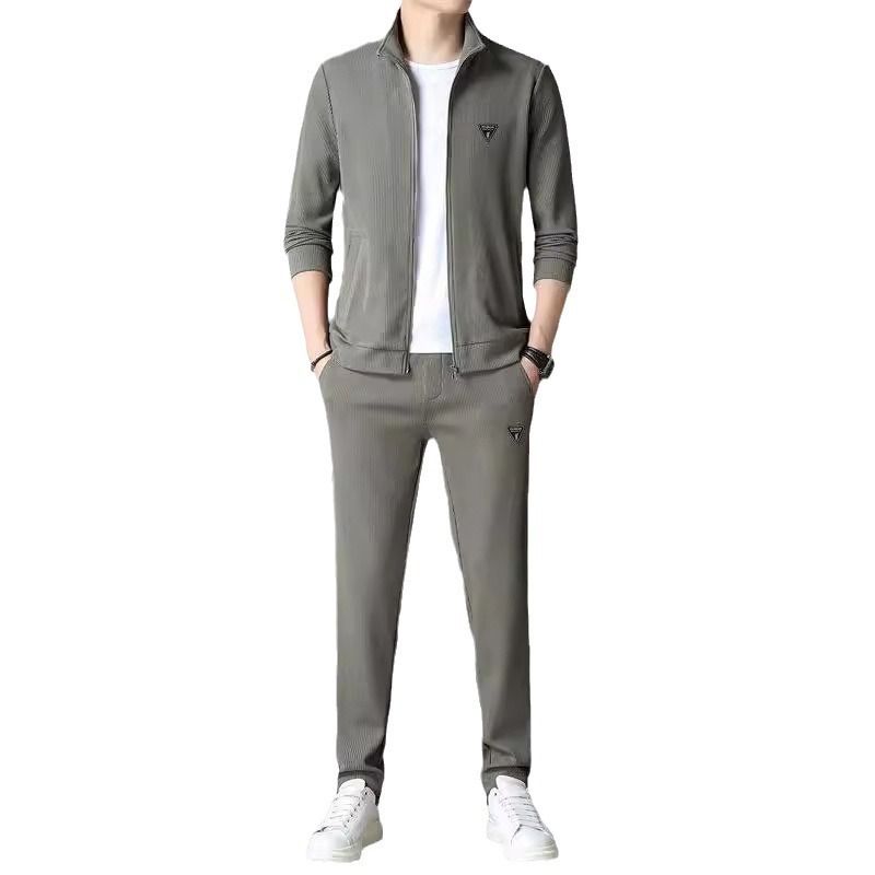 New Ice Silk Sports Set Men's Summer Thin Tracksuit MenCasual Long Pants Short Sleeve T-shirt Quick Drying Clothes Sets  Two-Piece Outfits