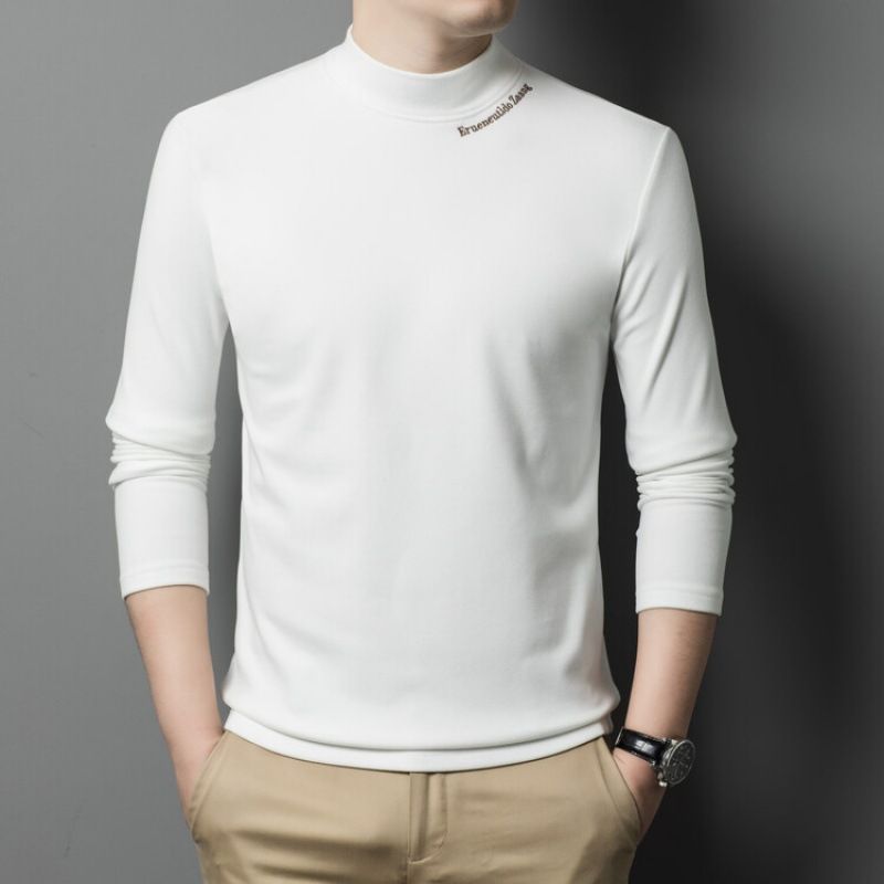 Comfortable Breathable Round Neck Double-sided Warm Solid Color Men's Sweater Shirt Long Sleeve Casual T-shirt