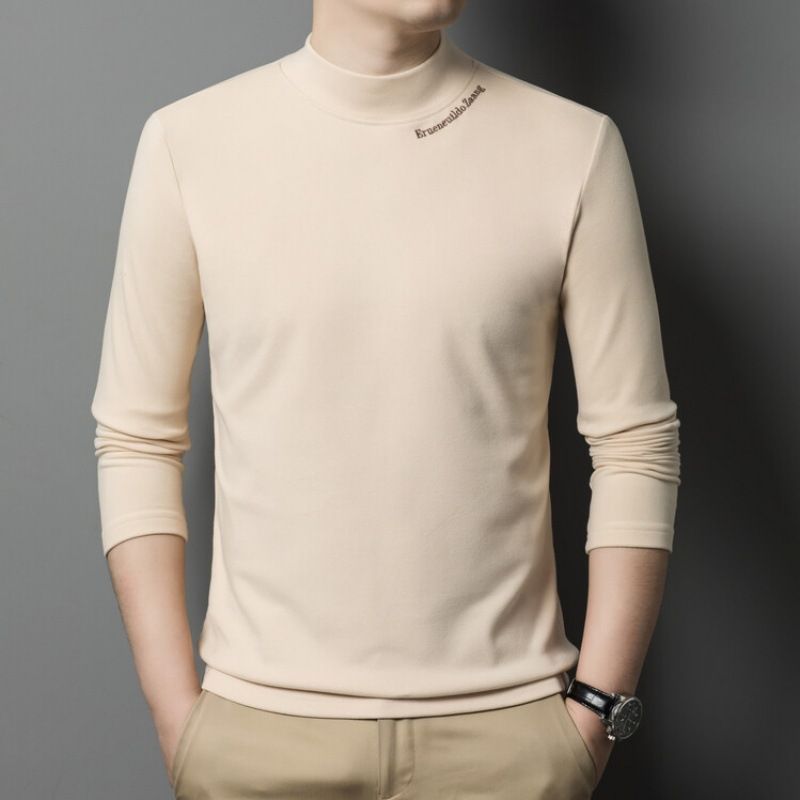 Comfortable Breathable Round Neck Double-sided Warm Solid Color Men's Sweater Shirt Long Sleeve Casual T-shirt