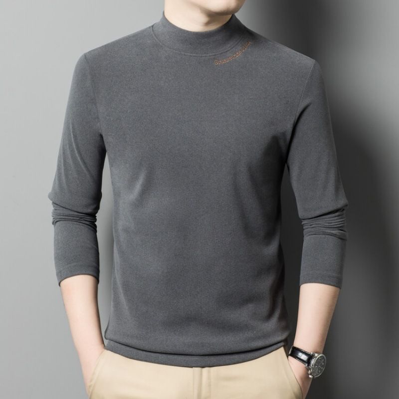 Comfortable Breathable Round Neck Double-sided Warm Solid Color Men's Sweater Shirt Long Sleeve Casual T-shirt
