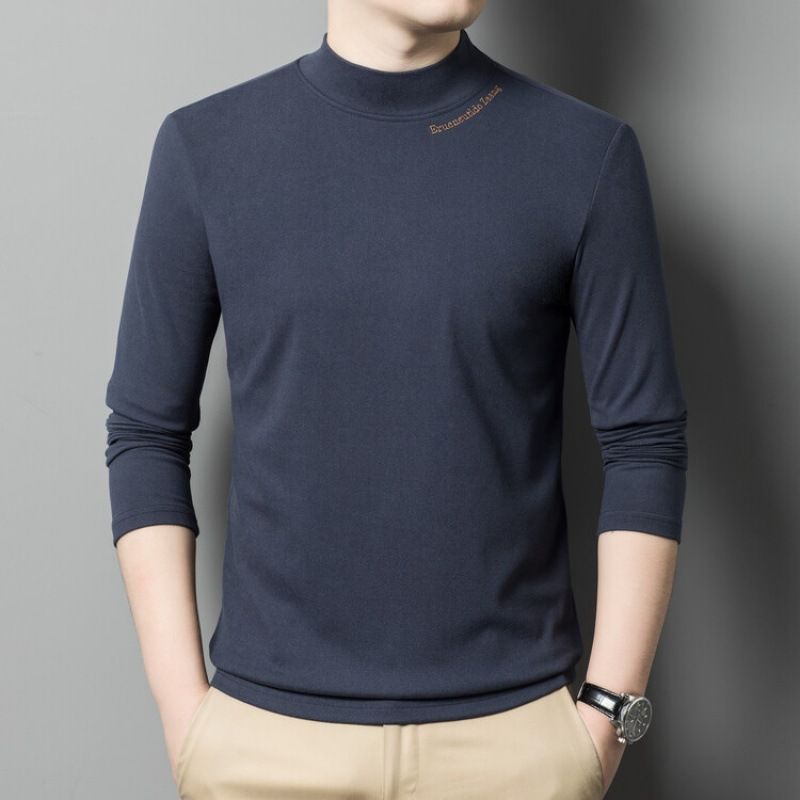 Comfortable Breathable Round Neck Double-sided Warm Solid Color Men's Sweater Shirt Long Sleeve Casual T-shirt