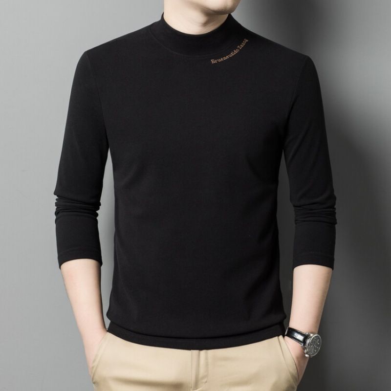 Comfortable Breathable Round Neck Double-sided Warm Solid Color Men's Sweater Shirt Long Sleeve Casual T-shirt