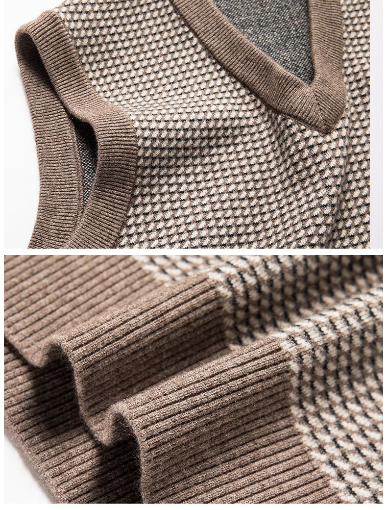 Newly Released Men's 100% Wool Winter Sweater Vest ODM Supply Knitted Weave V-Neck Collar  Waistcoat
