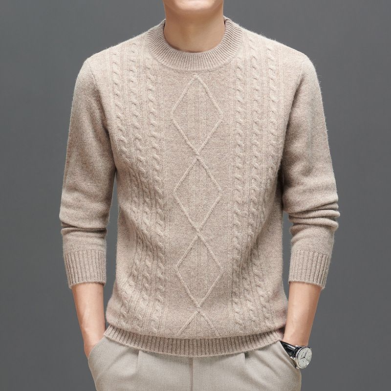 Men's autumn winter solid color jacquard semi high neck fashionable knitted base thick warm sweaters