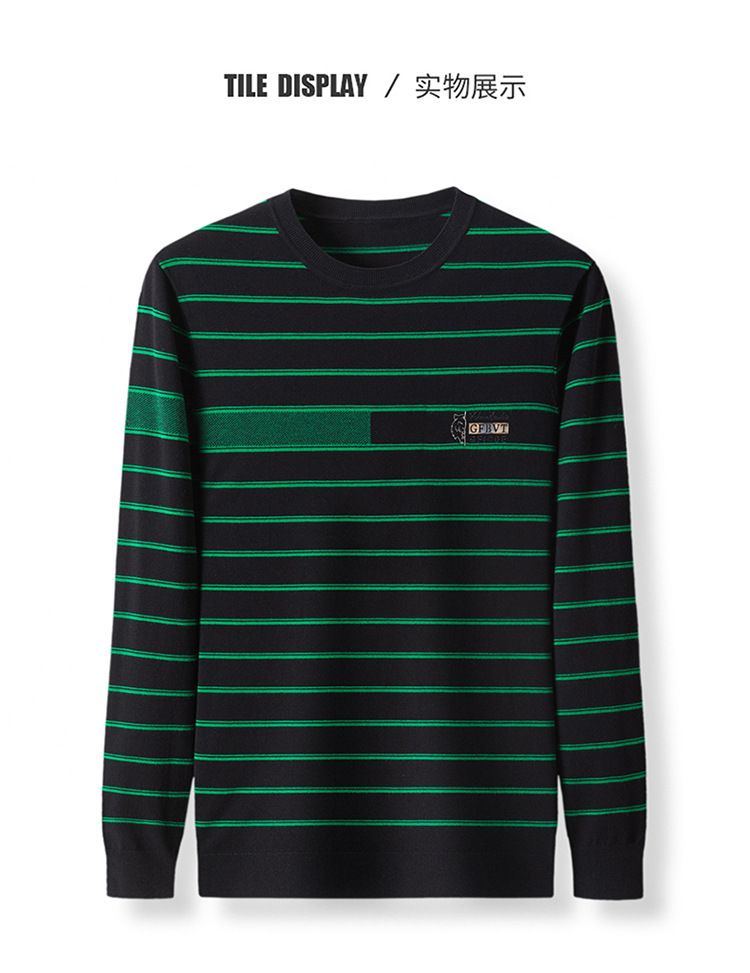 Men's Striped Casual Slim Fit Neck Knitted Sweater Fashionable Warm Autumn Winter Breathable Anti-Wrinkle Made High Knitwear T-Shirts