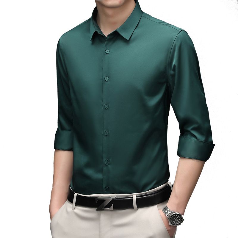 New Men's Slim Fit Business Dress Solid Color Elastic Wrinkle Free Press dress shirt for men custom shirt