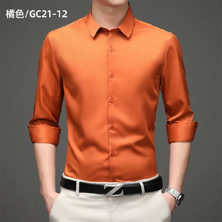New Men's Slim Fit Business Dress Solid Color Elastic Wrinkle Free Press dress shirt for men custom shirt