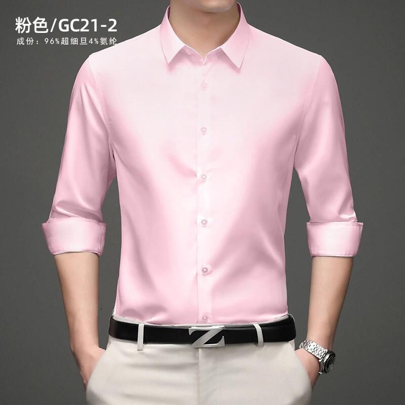 New Men's Slim Fit Business Dress Solid Color Elastic Wrinkle Free Press dress shirt for men custom shirt