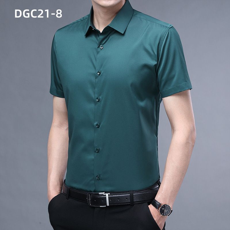 Summer Men's Short Sleeve Business Shirt Slim Fit Formal Dress Shirt Solid Color Office Tops T-Shirts