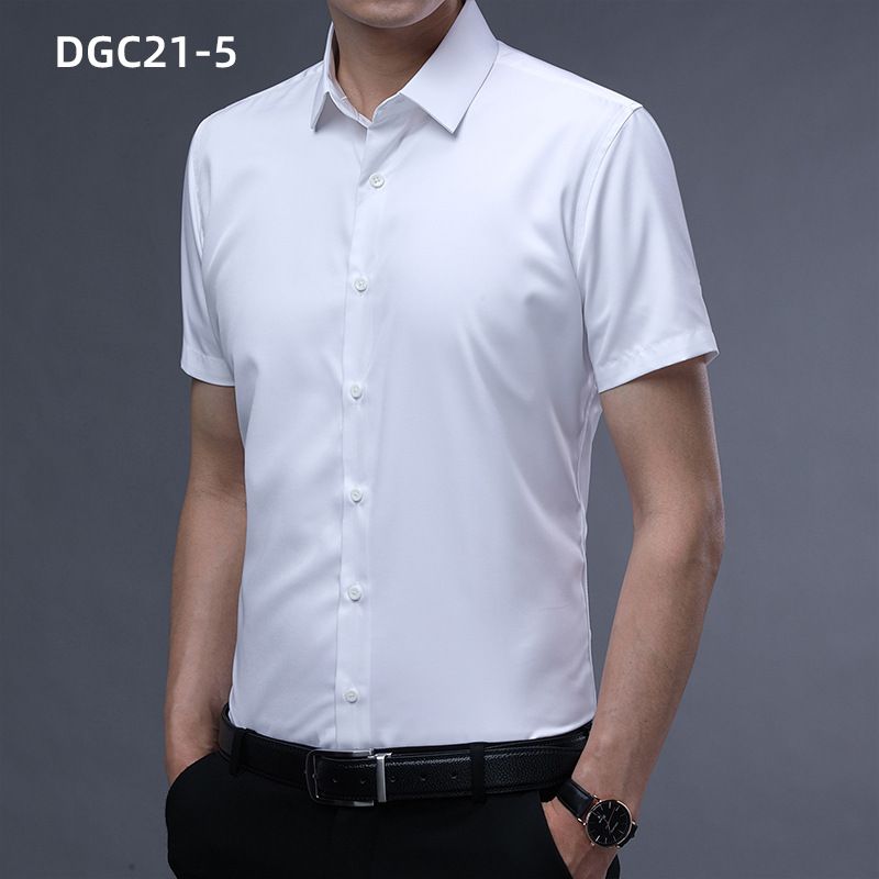 Summer Men's Short Sleeve Business Shirt Slim Fit Formal Dress Shirt Solid Color Office Tops T-Shirts