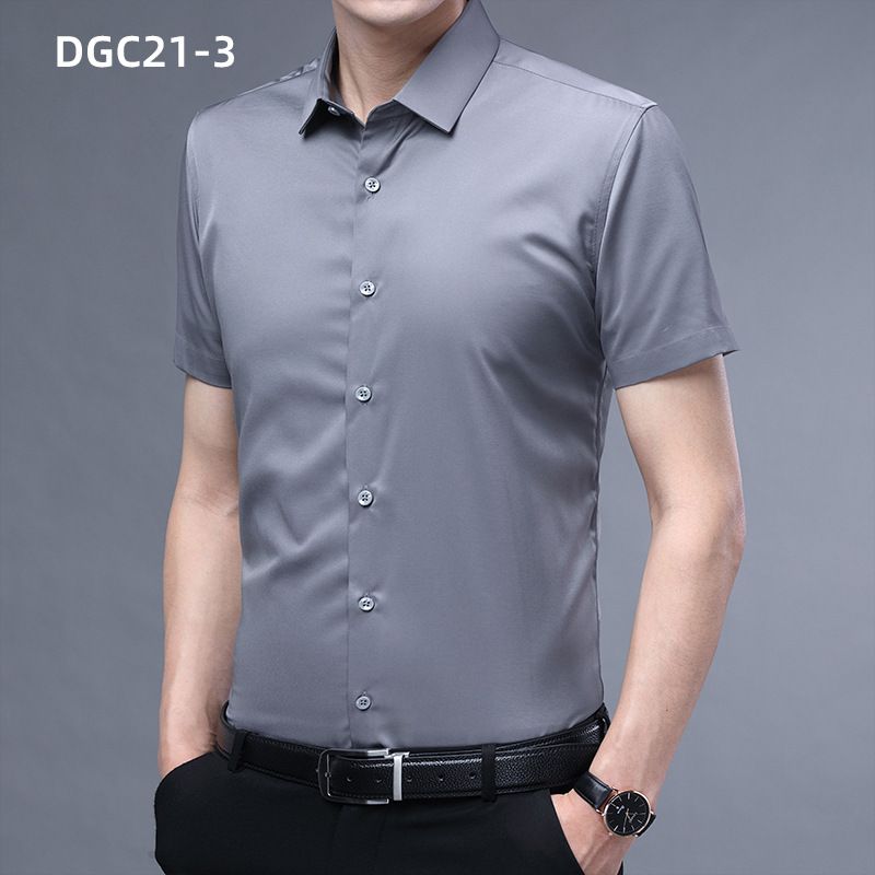 Summer Men's Short Sleeve Business Shirt Slim Fit Formal Dress Shirt Solid Color Office Tops T-Shirts