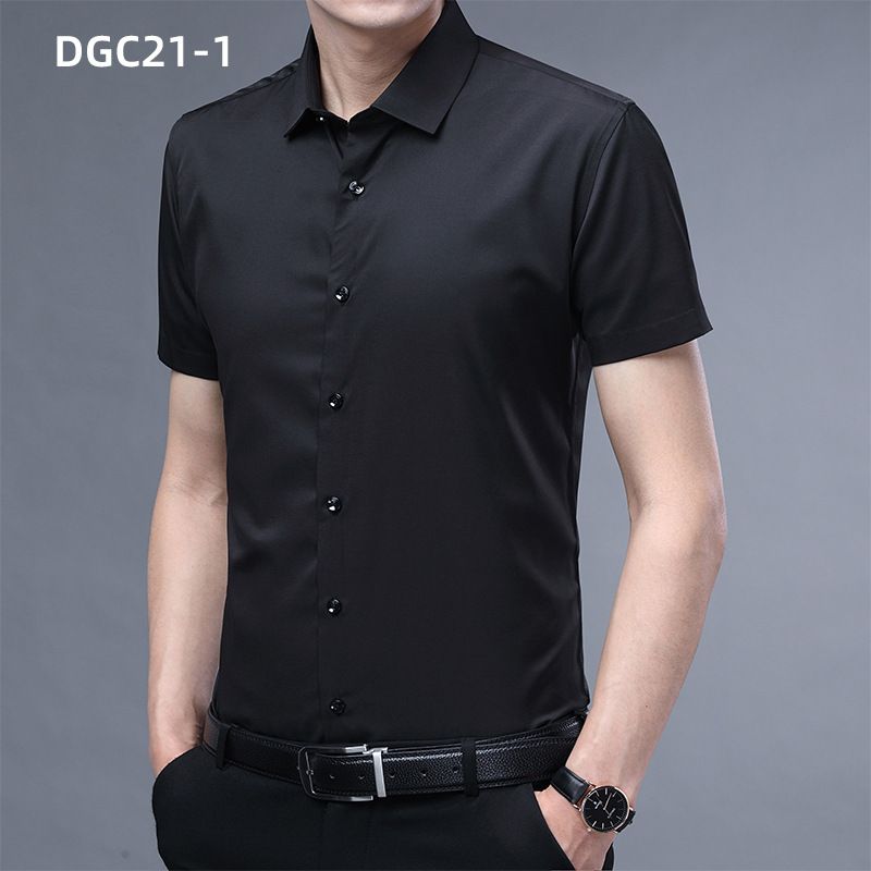 Summer Men's Short Sleeve Business Shirt Slim Fit Formal Dress Shirt Solid Color Office Tops T-Shirts