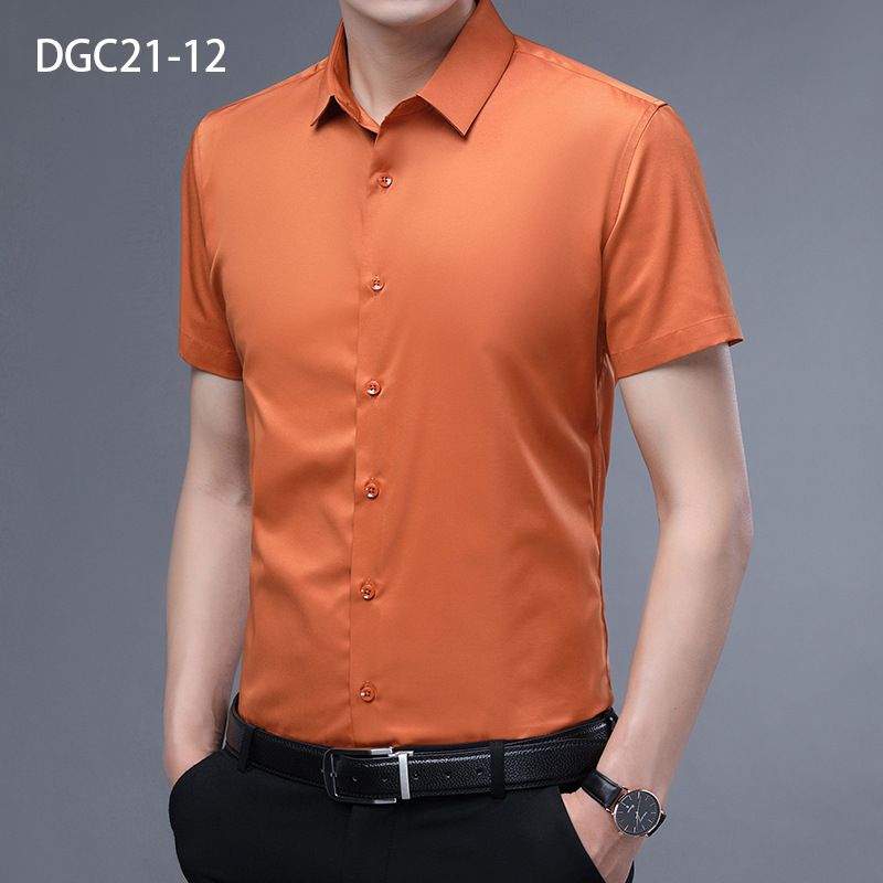Summer Men's Short Sleeve Business Shirt Slim Fit Formal Dress Shirt Solid Color Office Tops T-Shirts