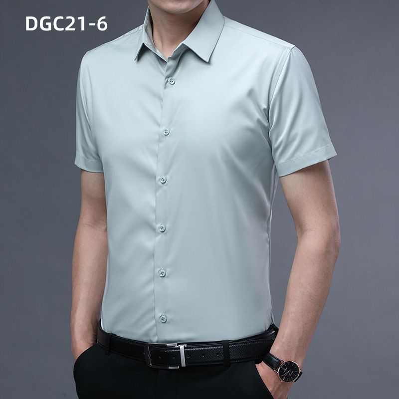 Summer Men's Short Sleeve Business Shirt Slim Fit Formal Dress Shirt Solid Color Office Tops T-Shirts