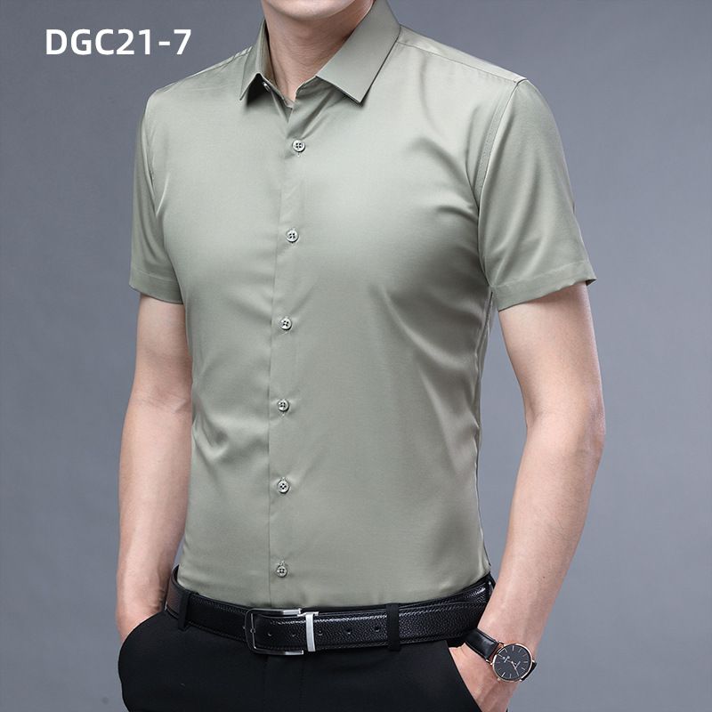 Summer Men's Short Sleeve Business Shirt Slim Fit Formal Dress Shirt Solid Color Office Tops T-Shirts