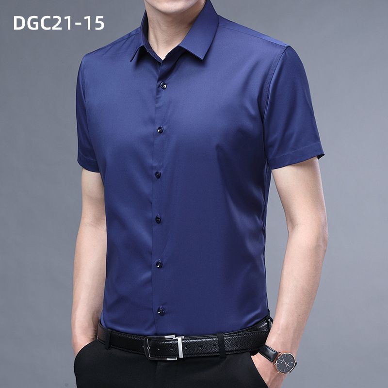 Summer Men's Short Sleeve Business Shirt Slim Fit Formal Dress Shirt Solid Color Office Tops T-Shirts