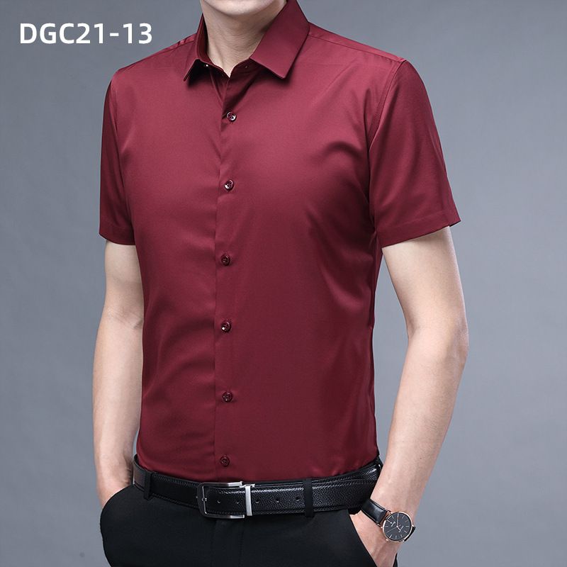 Summer Men's Short Sleeve Business Shirt Slim Fit Formal Dress Shirt Solid Color Office Tops T-Shirts