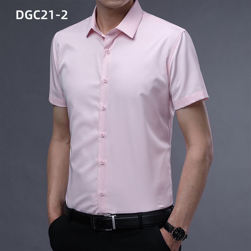 Summer Men's Short Sleeve Business Shirt Slim Fit Formal Dress Shirt Solid Color Office Tops T-Shirts
