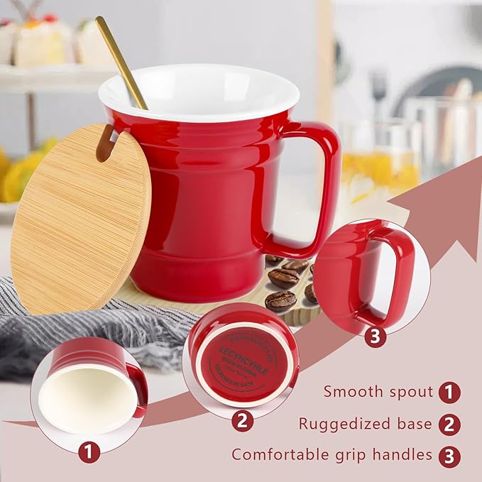 Large Ceramic Mug With Lid And Spoon, Breakfast Sublimation Portable Coffee Cup, Couple's Personalized Home Water Cup,Reusable Travel Coffee Mugs With Large Handle, Microwave And Dishwasher Safe