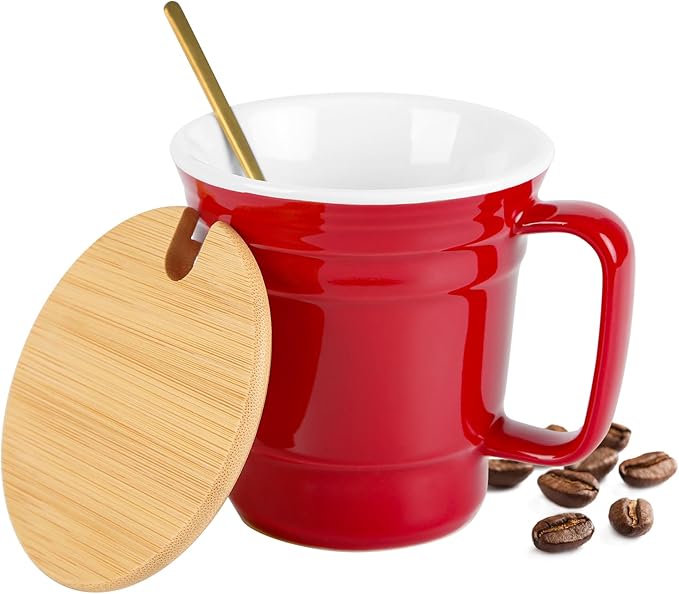 Large Ceramic Mug With Lid And Spoon, Breakfast Sublimation Portable Coffee Cup, Couple's Personalized Home Water Cup,Reusable Travel Coffee Mugs With Large Handle, Microwave And Dishwasher Safe