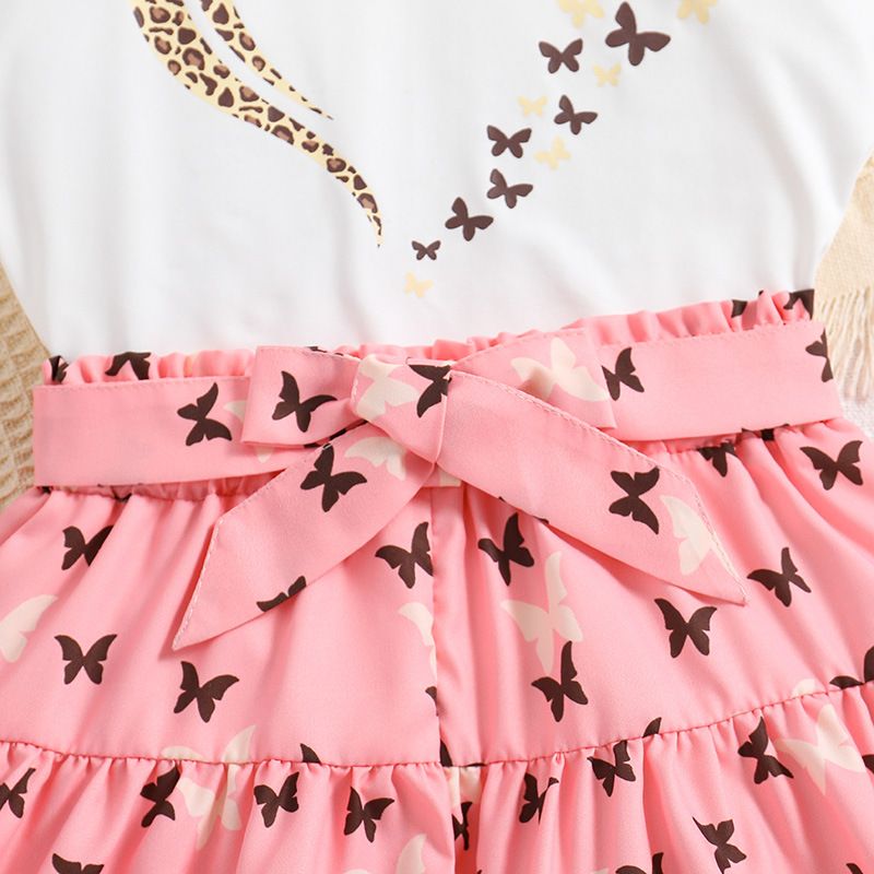 Children Girls Clothing Set Summer Bowknot Sleeveless Cotton Two Piece Suit Kids Clothes Girls Bow T-shirt + Printed Shorts Two Sets of Pantsuits Casual Outfit Baby Clothes Sets