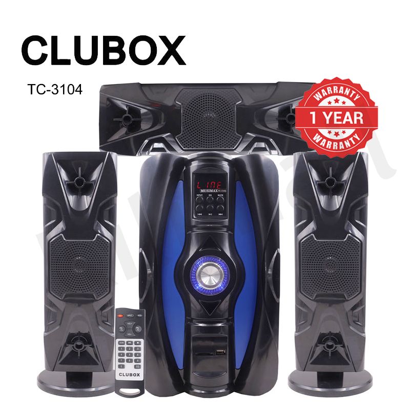 CLUBOX 3.1CH Multimedia Bluetooth Woofer AC/DC Speaker Systems USB/SD/FM Radio Home Theater System Subwoofer with Remote Control 12000W TC-3104