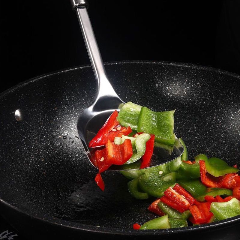 Kitchen Stainless Steel Cooking Utensils Set with Wok Spatula Ladle Spoon Slotted Spatula Colander Rice Spoon Cleaning Wipe Transparent Hook Cookware Kitchen Utensils Gadgets Cooking Kitchen Tools