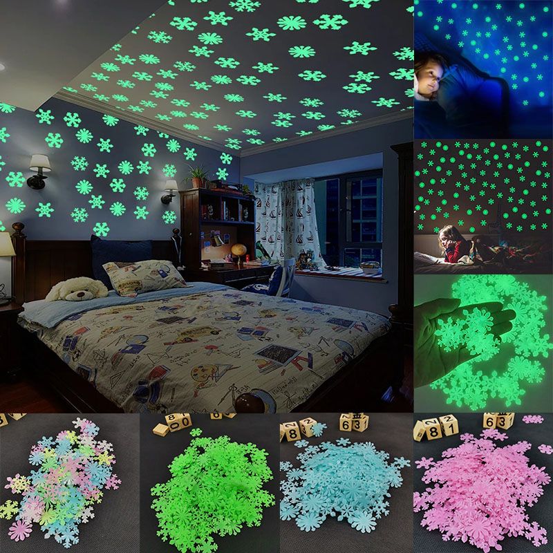 50Pcs Luminous Snowflake Wall Stickers Glow In The Dark Decal Kids Baby Room Bedroom Colorful Christmas Stickers Home Decoration Home Decor Accents