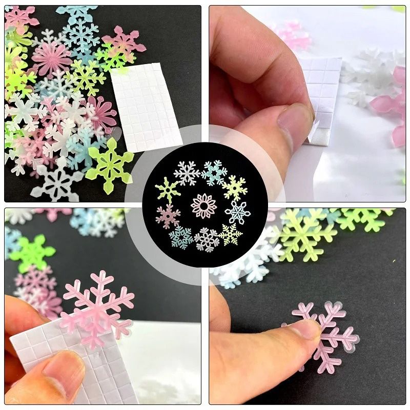 50Pcs Luminous Snowflake Wall Stickers Glow In The Dark Decal Kids Baby Room Bedroom Colorful Christmas Stickers Home Decoration Home Decor Accents