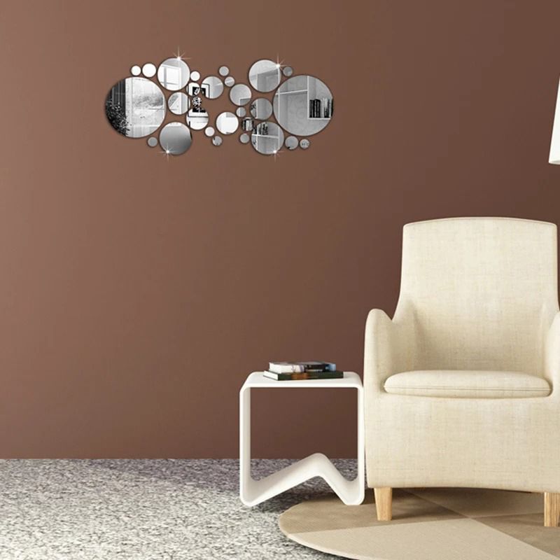 26Pcs Acrylic Mirror Wall Stickers Round Mirror Decal Self-Adhesive Wall Sticker Decal DIY Removable Mural for Home Decoration