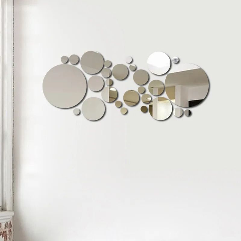 26Pcs Acrylic Mirror Wall Stickers Round Mirror Decal Self-Adhesive Wall Sticker Decal DIY Removable Mural for Home Decoration
