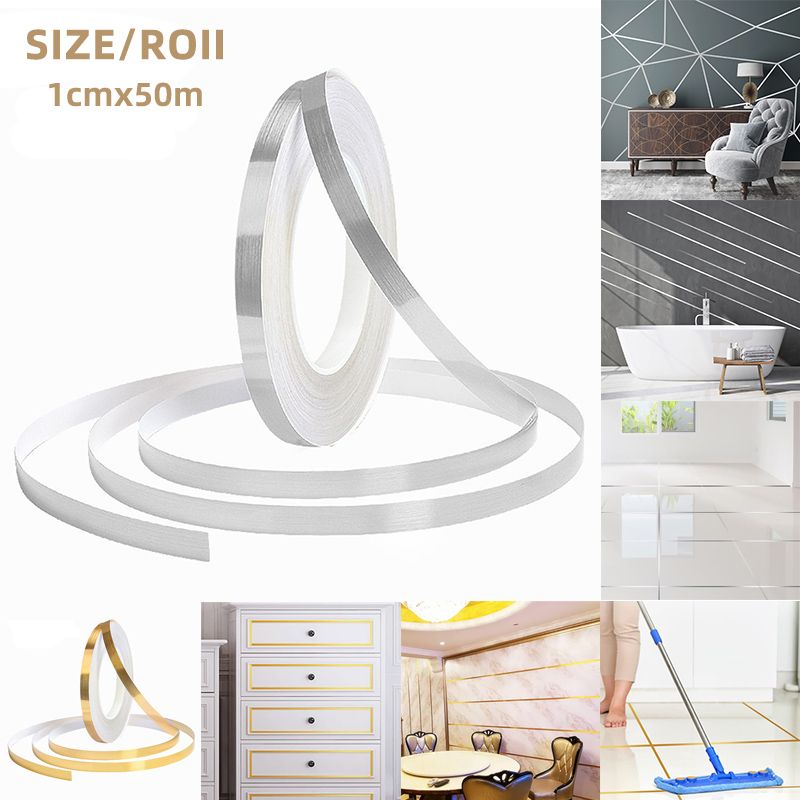 50M Decorative Adhesives Tapes Self-Adhesive Tile Stickers Tape Floor Waterproof Gold Decor Tape for Detailing Accent Wall Tile Graphic Arts Home Decor Sewing Tape for Christmas Detailing