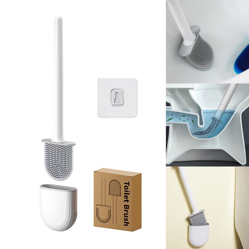Wall Mounted Silicone Toilet Brush Cleaner with Long Handle Flexible Cleaner Bathroom Brush Quick Drying Holder Bathroom Toilet Accessories