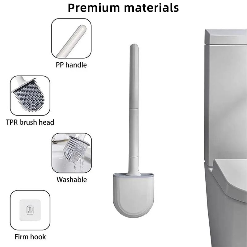 Wall Mounted Silicone Toilet Brush Cleaner with Long Handle Flexible Cleaner Bathroom Brush Quick Drying Holder Bathroom Toilet Accessories