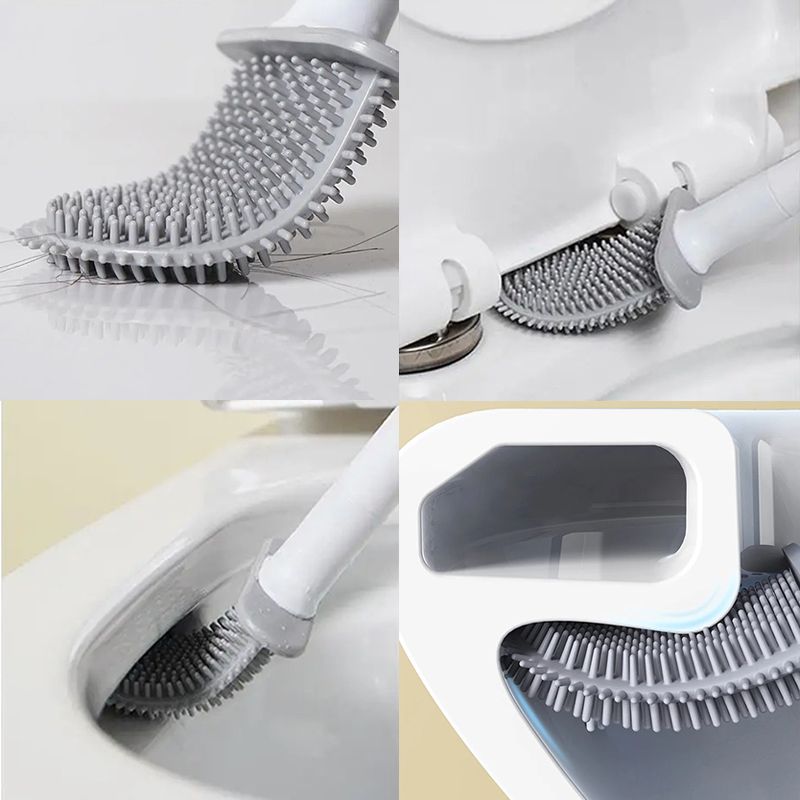 Wall Mounted Silicone Toilet Brush Cleaner with Long Handle Flexible Cleaner Bathroom Brush Quick Drying Holder Bathroom Toilet Accessories