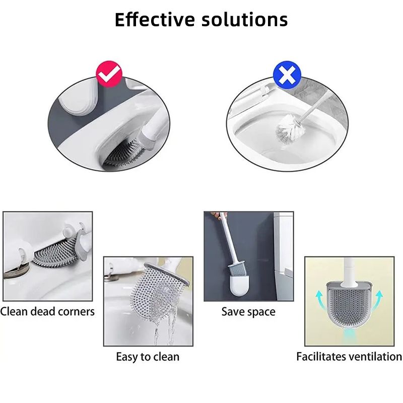 Wall Mounted Silicone Toilet Brush Cleaner with Long Handle Flexible Cleaner Bathroom Brush Quick Drying Holder Bathroom Toilet Accessories