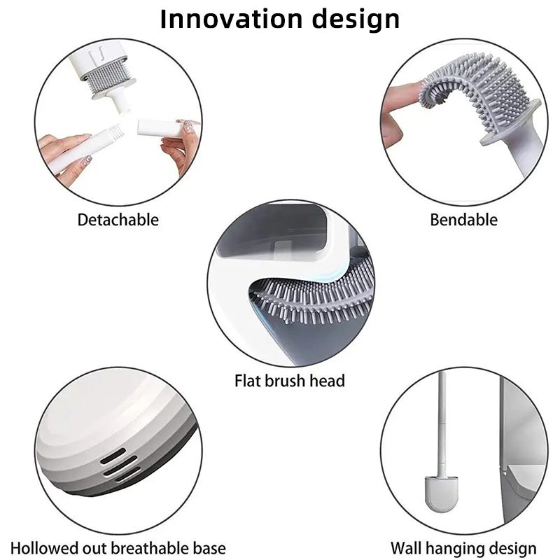 Wall Mounted Silicone Toilet Brush Cleaner with Long Handle Flexible Cleaner Bathroom Brush Quick Drying Holder Bathroom Toilet Accessories