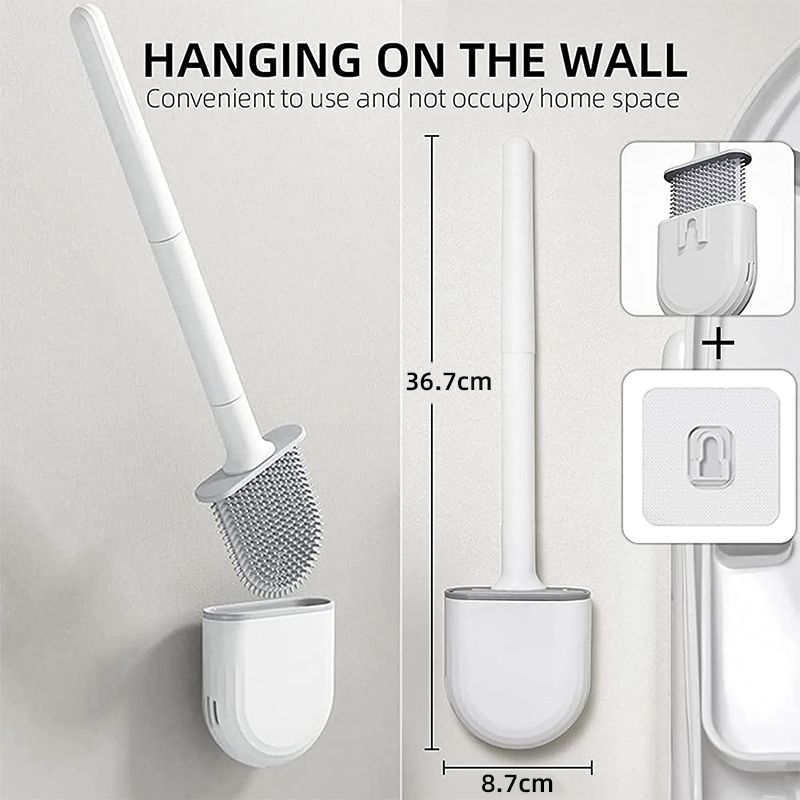 Wall Mounted Silicone Toilet Brush Cleaner with Long Handle Flexible Cleaner Bathroom Brush Quick Drying Holder Bathroom Toilet Accessories