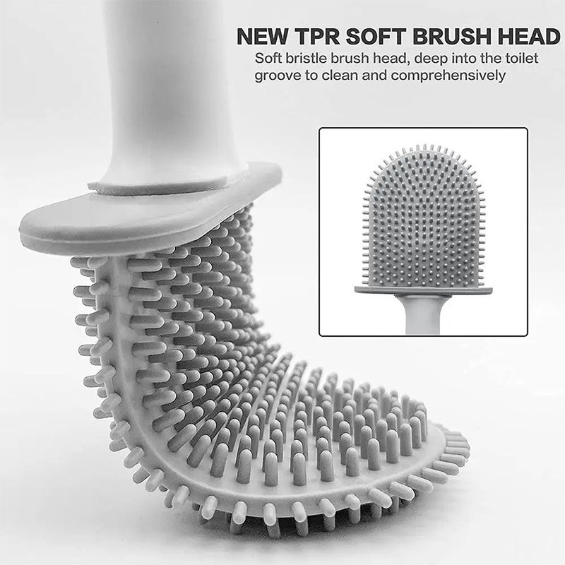 Wall Mounted Silicone Toilet Brush Cleaner with Long Handle Flexible Cleaner Bathroom Brush Quick Drying Holder Bathroom Toilet Accessories