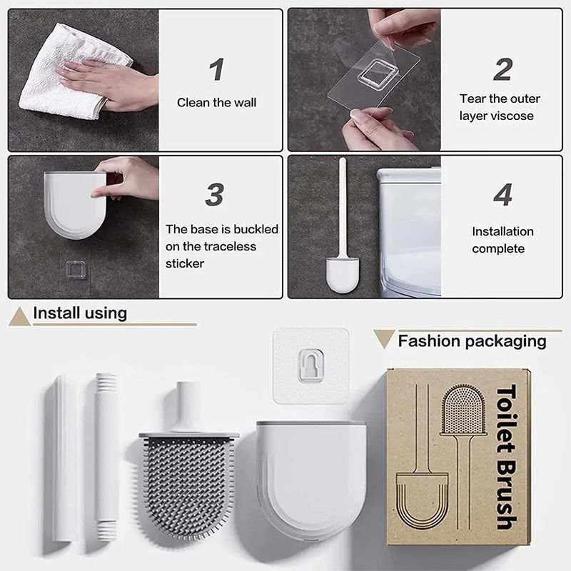 Wall Mounted Silicone Toilet Brush Cleaner with Long Handle Flexible Cleaner Bathroom Brush Quick Drying Holder Bathroom Toilet Accessories